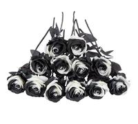 Laelfe 12 Pcs Black and White Roses Artificial Flowers, 53 cm Single Long Stem Faux Silk Black White Rose Fake Flowers for Halloween Party Christmas Wedding Bridal Bouquet Home Hotel Decoration