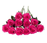 Laelfe 12 Pcs Hot Pink Roses Artificial Flowers, 53 cm Long Stem (Fuchsia)