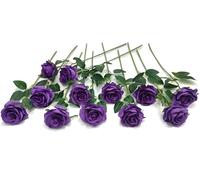 Laelfe 12 Pcs Large Purple Roses Artificial Flowers, 53 cm Single Long Stem Faux Silk Purple Flowers Fake Roses for Wedding Bridal Bouquet Home Party Arrangment Hotel Grave Decorations