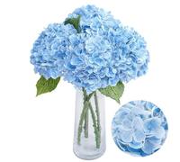 Laelfe 3Pcs 70 cm Blue Latex Hydrangea Artificial Flowers, Large Real Touch Faux Blue Hydrangea with 22cm Large Heads Fake Hydrangeas Flowers for Wedding Bouquets Centerpieces Home Kitchen Decor