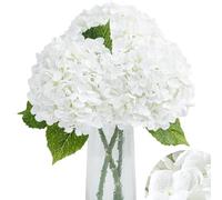 Laelfe 3Pcs Large Latex Artificial Hydrangea Flowers White Real Touch 70 cm Long Stem Fake Hydrangea Bouquet Flowers for Home Table Wedding Garden Party Decorations