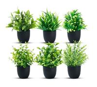 Laelfe 6 Packs Mini Artificial Plants in Black Pot, Small Fake Eucalyptus & Rosemary Greenery, Plastic Faux Potted Plants for Home Bathroom Office Desk Shelf Indoor Decorations