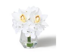 Laelfe Artificial Flowers with Vase Real Touch White Fake Flowers in Glass Vase with Faux Water for Flower Arrangement Home Bathroom Wedding Table Centerpiece Decorations