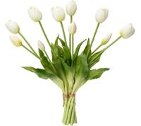 Laelfe Latex Artificial Tulips Bouquet, White | Real Touch, 6 Blooms and 4 Buds, 10 Pieces, Wedding Home Office Party Garden Decorations