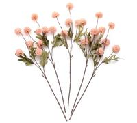Laelfe Pink Artificial Pompon Mum Flowers, 5 Bundles | Long Stem Faux Silk Kiku Flowers Fake Small Mini Chrysanthemums for Vase Filler Wedding Bouquet Table Centerpieces