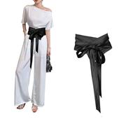 laelinggt Belt for lady lace-up Wide waist cover tie Women's Frill Trim Criss Cross Tie Front Wide Waist Corset Belts For Dress, Black, One Size
