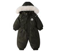 LAEMILIA Baby Boys Girls One Piece Snowsuits Overalls Thick Polar Fleece Insulated Ski Suits with Detachable Fluffy Faux Fur Hood Winter Waterproof Coats Jumpsuits for Toddler Kids 2-5 Years