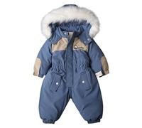LAEMILIA Baby Boys Girls One Piece Snowsuits Overalls Thick Polar Fleece Insulated Ski Suits with Detachable Fluffy Faux Fur Hood Winter Waterproof Coats Jumpsuits for Toddler Kids 2-5 Years