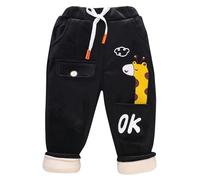 LAEMILIA Baby Boys Girls Snow Trousers Toddlers Winter Super Thicken Drawstring Elastic Waist Sweatpants Cartoon Printed Sherpa Fleece Pants Black