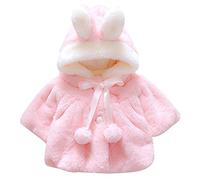 LAEMILIA Baby Girl Faux Fur Coat Cloak Hooded Fluffy Bunny Ears Warm Snowsuit Outerwear with Pompom (Pink, 18-24 Months)