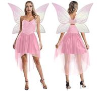 LAEMILIA Forest Fairy Costume Women Christmas Fairytale Fancy Dress Adult 2-Piece Elf Dress + Detachable Wings Flower Princess Dress Up Outfits UK Sizes 8-20 (S-XXL)