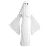 LAEMILIA Ghost Costume Women Halloween Costumes Adult Spooky Fancy Dress White Ghostly Dress with Mask Phantom Outfits Plus Size UK Sizes 8-22 (S-XXL