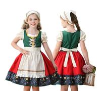 LAEMILIA Girls Oktoberfest Outfit 3-Piece Kids Bavarian Dirndl Dress Headscraft Apron German Folk Costume Medieval Peasant Dresses Victorian-Style Clothes Age 5-12
