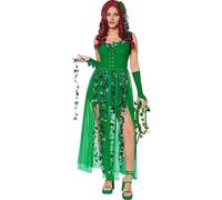 LAEMILIA Halloween Costumes Adult Women Forest Fairy Outfit Green Ivy Costume Nature Goddess Dress 4 Piece Woodland Queen Fancy Dress M-XL