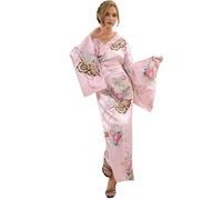 LAEMILIA Halloween Costumes Adult Women Japanese Yukata Kimono Anime Cosplay Costume Traditional Festival Outfit Oriental Nightwear Wide Sleeve Robe M-L