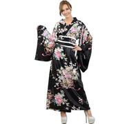LAEMILIA Halloween Costumes Adult Women Japanese Yukata Kimono Anime Cosplay Costume Traditional Festival Outfit Oriental Nightwear Wide Sleeve Robe M-L