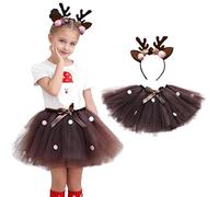 LAEMILIA Kids Animal Costumes for Girls 4 Pcs Fancy Dress Accessories Cosplay Outfits Children Deer Antlers Headband+Tutu+Skirt+Tail+Bow Tie Role Play Clothes Age 0-10