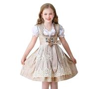 LAEMILIA Kids Oktoberfest Outfit Girls Bavarian Costume 3-Piece German Dirndl Dress + Apron + Puff Sleeve Blouse Traditional Folk Clothing Age 3-12