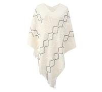 LAEMILIA Ladies Knitted Lace Shawl Poncho Asymmetric Tassel Winter Turtleneck Cape Jumper Sweater