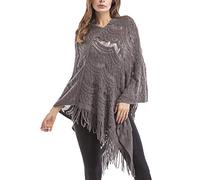 LAEMILIA Ladies Knitted Lace Shawl Poncho Asymmetric Tassel Winter Turtleneck Cape Jumper Sweater (Gray, 12/22)