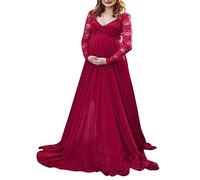 LAEMILIA Maternity Gown Dress for Photo Shoot Full Length V-Neck Elegant Tulle A-line Lace Embroidery Maxi Dress Baby Shower Black
