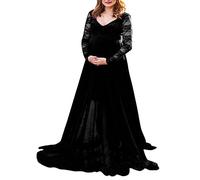 LAEMILIA Maternity Gown Dress for Photo Shoot Full Length V-Neck Elegant Tulle A-line Lace Embroidery Maxi Dress Baby Shower White