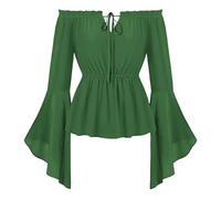 LAEMILIA Medieval Pirate Shirt Women Bell Sleeve Renaissance Blouse Vintage Off-shoulder Lace-up Gothic Top Halloween Costumes Adults UK Sizes 8-22 (S-XXL)