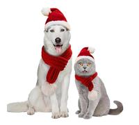 LAEMILIA Pet Christmas Outfit Dog Santa Hat And Scarf Set 2-Piece Cat Xmas Costume Knitted Holiday Outfit Puppy Kitten Winter Warm Clothes Sizes S/M/L