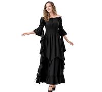 LAEMILIA Renaissance Dress Women Medieval Costume Halloween Outfit Bell Sleeve Peasant Dresses Victorian Gown Fancy Dress for Adults UK Sizes 8-20 (S-3XL)