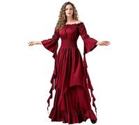 LAEMILIA Renaissance Dress Women Medieval Costume Halloween Outfit Bell Sleeve Peasant Dresses Victorian Gown Fancy Dress for Adults UK Sizes 8-20 (S-3XL)