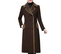 LAEMILIA Women Fur Collar Peacoat Double Breasted Notched Lapel Midi Length Coat Jackets