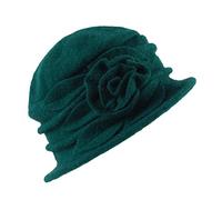LAEMILIA Women Winter Soft Fleece Cloche Bucket Hats UV Sun Protection Hat with Piping & Bow Detail (#2 Green)