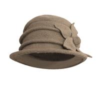 LAEMILIA Women Winter Soft Fleece Cloche Bucket Hats UV Sun Protection Hat with Piping & Bow Detail (Khaki)