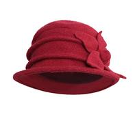 LAEMILIA Women Winter Soft Fleece Cloche Bucket Hats UV Sun Protection Hat with Piping & Bow Detail (Red)