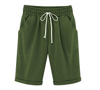 LAEMILIA Women's Casual Drawstring Elastic Waist Knee Length Curling Jersey Bermuda Shorts Green