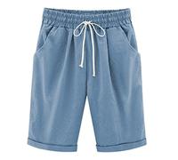LAEMILIA Women's Casual Drawstring Elastic Waist Knee Length Curling Jersey Bermuda Shorts Light Blue