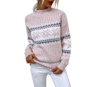 LAEMILIA Womens Christmas Kintted Jumpers Long Sleeve Turtleneck Sweater Snowflake Patterned Ladies Plus Size Warm Winter Knitwear Xmas Clothing for Teen Girls Adults S-XL/UK 8-18 Pink