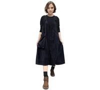 LAEMILIA Women's Corduroy Overall Dress V Neck Corduroy Pinafore Dress Ladies Cord Dresses Midi Fall Winter Baggy Dungaree Dress with Large Pockets Plus Size M-5XL / UK 8-22