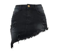 LAEMILIA Womens Denim Mini Skirt Ladies High Waist Bodycon Ripped Short Jean Skirts Frayed Hem Distressed Pencil Irregular Skirt for Teens Girls Adults S-XXL/UK 8-18