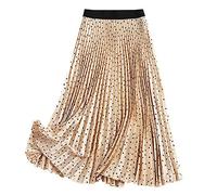 LAEMILIA Women's High Waist Pleated Skirt Polka Dot Elastic Waist A-Line Midi Skirt