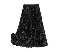 LAEMILIA Women's High Waist Pleated Skirt Polka Dot Elastic Waist A-Line Midi Skirt Black