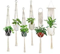 Laerjin Macrame Plant Hangers, Set of 6 Handmade Hanging Plant Holder Basket Stand Decorative Flower Pot Holder - Cotton Rope, 4 Legs, 4 Types