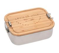 LÄSSIG 1210059987 Children's Breakfast Sustainable Nursery School Lunch Box Stainless Steel Bamboo Adventure, Silver