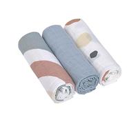 LÄSSIG Baby Blanket Baby Bedding Set of 3 Cotton 85 x 85 cm/Swaddle & Burp Blanket L Rainbow powder blue