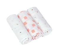 LÄSSIG Baby Blanket, Burp Blanket, Swaddling Blanket, Set of 3, Cotton, 60 x 60 cm, Swaddle Blanket, M Happy Fruit Peach