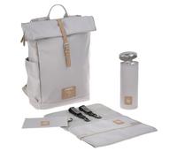 LÄSSIG Baby changing backpack with changing mat, pram attachment, bottle warmer water-repellent sustainably produced/Rolltop Backpack grey