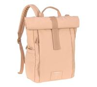LÄSSIG Baby Changing Backpack with Changing Mat Pram Attachment Bottle Holder Sustainably Produced Green Rolltop Up Backpack Peach Rose