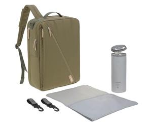 LÄSSIG Baby changing backpack with changing mat, pram attachment, bottle warmer water-repellent sustainably produced/Green Label Tidy Talent Backpack olive