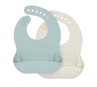 LÄSSIG Baby Silicone Bib Set (2 Pieces) Toddler Bib with Crumb Tray Dishwasher Safe Blue/Beige