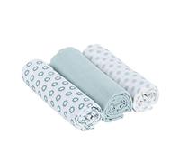 LÄSSIG Baby Swaddling Blanket Burp Blanket Muslin Cloth Soft Cuddly Cotton Prewashed Swaddle & Burp Blanket Little Chums Green, Mint, 85 x 85 cm (Pack of 3)